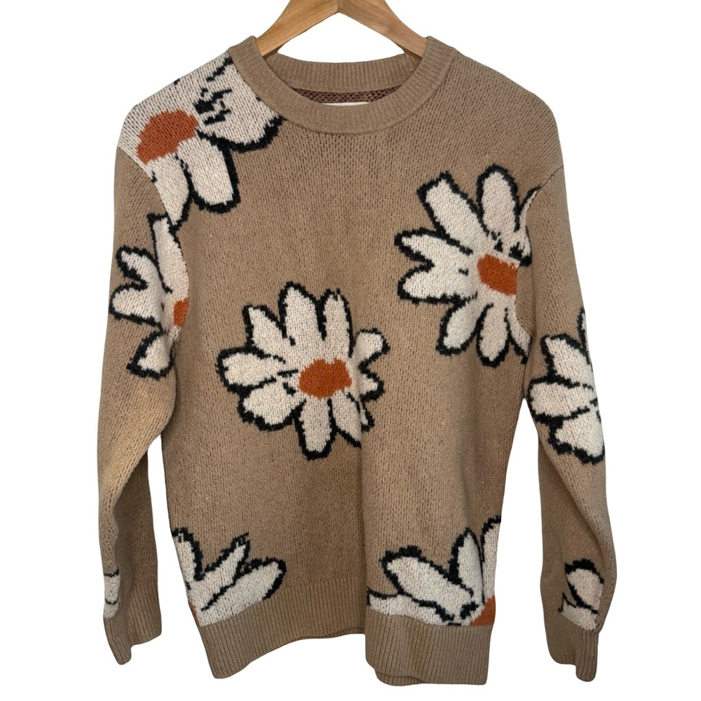 Abercrombie‎ & Fitch Floral and White Beige Tan Pullover Sweater XS